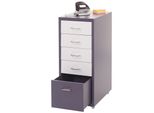 Rollcontainer Preston T851, Schubladenschrank Stahlschrank, 69X28X41Cm 5 Schubladen ~ Dunkelgrau Weiß-Dunkelgrau