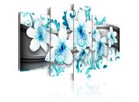Quadri Su Tela Fiori 200X100 Cm In Tessuto Non Tessuto 5 Pezzi Stampa D'arte Moderna Arte Murale Xxl Decorazione Murale Design Quadro Murale - Orchidea Ornamento Astratto Blu Grigio Bianco 020110-136