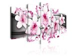 Quadri Su Tela Fiori 200X100 Cm In Tessuto Non Tessuto 5 Pezzi Stampa D'arte Moderna Arte Murale Xxl Decorazione Murale Design Quadro Murale - Orchidea Ornamento Astratto Rosa Grigio Bianco 020110-134