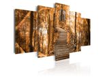 Quadri Su Tela Effetto 3D 200X100 Cm Quadro Su Tela Non Tessuta 5 Pezzi Stampa D'arte Arte Moderna Da Parete Xxl Decorazione Murale Design Quadro Da Parete - Scale Sentiero Foresta Natura Seppia 030112-7