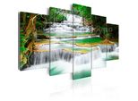 Quadro Su Tela Cascata 200X100 Cm In Tessuto Non Tessuto 5 Pezzi Stampa D'arte Moderna Arte Murale Xxl Decorazione Murale Design Quadro Murale - Natura Paesaggio Thailandia Alberi 030212-100