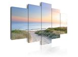 Quadro Su Tela Spiaggia E Mare 200X100 Cm Quadro Su Tela Non Tessuta 5 Pezzi Stampa D'arte Moderna Arte Murale Xxl Decorazione Murale Design Quadro Murale - Natura Paesaggio Cielo C-A-0048-B-M