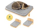 HAPPYPET Katzen Kletterwand Set 3-teilig für große Katzen – Wandkratzbaum mit Katzenbett, inkl. 4 x Katzenstufen Luxus Katzenwand Stabil, Katzenregal aus Massivholz, belastbar bis 45 Kg 2 Stufen M Kletterwand Set 2 M