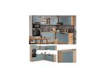 Vicco Eckküche R-Line Solid Eiche Blau Grau 247x237 cm modern Küchenschränke Küchenmöbel
