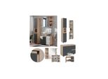 Vicco BadmöBelset J-Shape Sonoma Anthrazit Modern Badezimmer Schrank Badschrank Waschtischunterschrank Spiegelschrank Hochschrank SchranktüR Schrankschublade Schrankfach Ablage Aufbewahrung