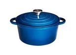 BräTer Aus Gusseisen, Emailliert, Ø 23Cm, 4 Liter Blau/Weiß, Mit Deckel
