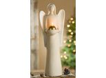 Gilde Teelichtleuchter Engel „Lucia“ | Keramik Creme | H 49 Cm | Art.-Nr. 30777 | Ean 4009079307771