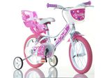 Kinderfahrrad DINO Mädchenfahrrad 16 Zoll, rosa, Fahrräder, Kinder, 28cm, 16 Zoll (40,64cm), mit Stützrädern, Korb und Puppensitz