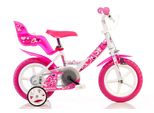 Kinderfahrrad DINO Mädchenfahrrad 12 Zoll, rosa, Fahrräder, Kinder, 22cm, 12 Zoll (30,48cm), mit Stützrädern, Korb und Puppensitz