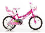 Kinderfahrrad DINO Mädchenfahrrad 14 Zoll, pink, Fahrräder, Kinder, 25cm, 14 Zoll (35,56cm), mit Stützrädern, Korb und Puppensitz