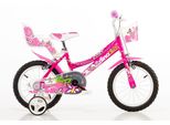 Kinderfahrrad DINO Mädchenfahrrad 16 Zoll, pink, Fahrräder, Kinder, 28cm, 16 Zoll (40,64cm), mit Stützrädern, Korb und Puppensitz