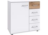 Kombikommode Wimex "Taiga", Weiß (Weiß, Plankeneiche Nachbildung), B:81Cm H:83Cm T:41Cm, Holzwerkstoff, Sideboards, Kombikommode, 1 TüRig Und 4 Schubladen