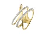 Goldring Jobo Gr. 58, Gelb (Gelbgold 375), Fingerringe, Damen, 58, Gelbgold 375, Goldring, Breit Mehrreihig 375 Gold Mit 52 Zirkonia