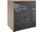Nachtkommode Wimex "Level36 C By Fresh To Go", Grau (Plankeneiche Nachbildung, Glas Grau), B:54Cm H:61Cm T:41Cm, Holzwerkstoff, Sideboards, Mit Glaselementen Auf Der Front, Soft-Close Funktion, 54Cm Breit