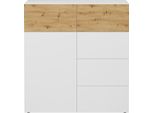 Kommode Fmd "Belm", Weiß (Brillantweiß, Artisan Eiche), B:108,9Cm H:115Cm T:41,7Cm, Holzwerkstoff, Sideboards, Kommode, Breite 109 Cm