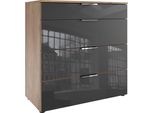Schubkastenkommode Wimex "Level36 C By Fresh To Go", Grau (Plankeneiche Nachbildung, Glas Grau), B:81Cm H:84Cm T:41Cm, Holzwerkstoff, Sideboards, Mit Soft-Close Funktion