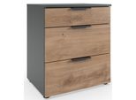 Nachtkommode Wimex "Level By Fresh To Go", Schwarz (Front Plankeneiche Nachbildung, Korpus Graphit), B:54Cm H:61Cm T:41Cm, Holzwerkstoff, Sideboards, 3 Schubladen Mit Soft-Close Funktion, 54Cm Breit, 61Cm Hoch