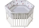 Laufgitter Roba "Adam & Eule, Weiß, 6-Eckig", Baby, Weiß, LaufstäLle Laufgitter, Mit Stoffeinlage Und Nestchen