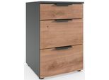 Nachtkommode Wimex "Level By Fresh To Go", Schwarz (Front Plankeneiche Nachbildung, Korpus Graphit), B:41Cm H:61Cm T:41Cm, Holzwerkstoff, Sideboards, 3 Schubladen Mit Soft-Close Funktion, 41Cm Breit, 61Cm Hoch