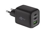 USB-C SchnellladegeräT Nano, Pd, Gan, 65 Watt, USB-C Textilkabel Schwarz, 1X USB-A, 2X USB-C Pd, Quick Charge 3.0, 1 Meter Kabel