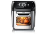 Arendo Heißluftfritteuse, Minibackofen 12L Edelstahl, Airfryer, Pizzaofen, Multifunktionsofen, Mini Backofen mit Umluft, 1800 Watt, Timer