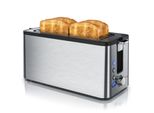 Arendo Edelstahl Toaster Langschlitz 4 Scheiben - Defrost Funktion - WäRmeisolierendes GehäUse - Mit Integrierten BröTchenaufsatz - KrüMelschublade