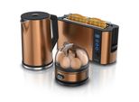 Arendo - Wasserkocher mit Toaster und Eierkocher SET Edelstahl Kupfer Wasserkocher 1,5L 40° - 100°C, Toaster 2 Scheiben LED-Display 6 Bräunungsgrade