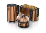 Arendo - Wasserkocher mit Toaster und Eierkocher SET Edelstahl Kupfer Wasserkocher 1,5L 40° - 100°C, Toaster 4 Scheiben LED-Display 6 Bräunungsgrade