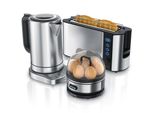 Arendo Frühstücks Set in Edelstahl Optik - Wasserkocher / Toaster / Eierkocher