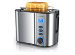 Arendo Toaster FüR 2 Scheiben Mit Restzeitanzeige, 800W, WäRmeisolierendes DoppelwandgehäUse, BröTchenaufsatz, Auftaufunktion, Silber
