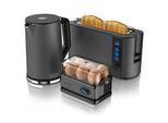 Arendo Frühstücks Set in Grau - Wasserkocher / Langschlitz Toaster / Eierkocher