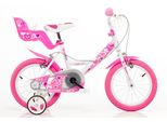 Kinderfahrrad DINO Mädchenfahrrad 14 Zoll, rosa, Fahrräder, Kinder, 25cm, 14 Zoll (35,56cm), mit Stützrädern, Korb und Puppensitz