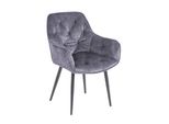 Riess-Ambiente Stuhl Milano - Grau Samt Armlehne Ziersteppung Gepolstert Schwarze Metallbeine Esszimmer