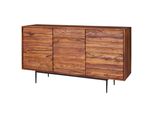 Massivholz Sideboard 150Cm Sheesham Kommode Mit 3 TüRen 3D Design Metall Schwarz