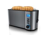 arendo Langschlitztoaster 4 Scheiben, Edelstahl Toaster Mit Restzeitanzeige, 1500W, DoppelwandgehäUse, BröTchenaufsatz, 6 BräUnungsgrade