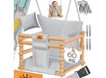 KIDIZ® Babyschaukel Kinderschaukel Schaukelsitz mit Polsterung Holz-Schaukel mit Anti-Kipp bis 60KG Höhenverstellbar Indoor & Outdoor 0,5 - 3 Jahre Montagezubehör & Sicherheitsgurt