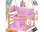 KIDIZ® Babyschaukel Kinderschaukel Schaukelsitz mit Polsterung Holz-Schaukel mit Anti-Kipp bis 60KG Höhenverstellbar Indoor & Outdoor 0,5 - 3 Jahre Montagezubehör & Sicherheitsgurt