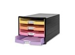 HAN Schubladenbox IMPULS gelb, orange, rosa, lila 1013-139, DIN A4, DIN C4 mit 4 Schubladen