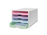 HAN Schubladenbox IMPULS rosa, lila, blau, grün 1013-129, DIN A4, DIN C4 mit 4 Schubladen