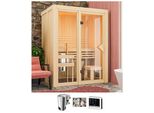 Sauna KARIBU Alani 1, beige (natur), Bio-Ofen, externe Steuerung, 3,6 kW, Saunen, mit Ofen 3,6 kW Bio ext. Strg.