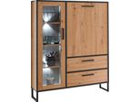 Highboard Mäusbacher "Torres", Schwarz (Asteiche, Schwarzstahl), B:105Cm H:150Cm T:42Cm, Holzwerkstoff, Sideboards, Highboard