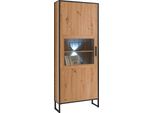 Vitrine MÄUsbacher "Torres", Schwarz (Asteiche, Schwarzstahl), B:66Cm H:195Cm T:42Cm, SchräNke, Vitrine