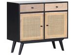 Kommode Gutmann Factory "Linus", Schwarz (Schwarz, Natur), B:90Cm H:80Cm T:42Cm, Massivholz, Sideboards, Kommode, Mit Rattangeflecht