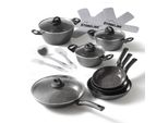 Stoneline Ceramic Kochgeschirr Set, 16-Teilig, Mit Glasdeckeln, Induktionsgeeignet, Pfas-Freie Antihaftbeschichtung Mit Echten Steinpartikeln, Topfset, Pfannenset