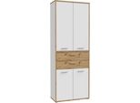 Aktenschrank Forte "Keflav", Weiß (Weiß, Artisan Eiche), B:84,5Cm H:226,4Cm T:41,5Cm, Dekorfolie, Fsc-Zertifizierter Holzwerkstoff, SchräNke, Breite 84,5 Cm