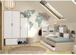 Schlafzimmer-Set GAMI, weiß (kastanie natur nachbildung, weiß), B:120cm H:104cm T:221cm, Spanplatte, Schlafzimmermöbel-Sets, Ideal für Kinder und Jugendzimmer