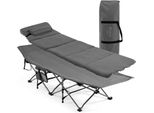 Costway Lettino Da Campeggio Portatile Pieghevole, Lettino Da Campeggio Fino A 200 Kg, Lettino Da Campeggio Con Materasso, Cuscino, Borsa Laterale E Borsa Da Trasporto 190X67X53 Cm Grigio