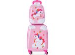 Costway 2 Pezzi Valigia Per Bambini + Zaino, Trolley Per Bambini In Plastica, Valigie Per Bambini, Set Di Valigie Per Bambini, Valigie A Mano, Valigie Da Viaggio, Valigie Rigide Per Bambini E Bambine (Unicorno, 12"+16"")"