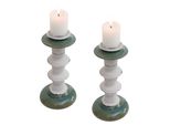 Set Di 2 Portacandele HWC-N36, Portacandele A Colonna, In Metallo Ceramico Effetto Shabby Vintage Altezza 25 Cm