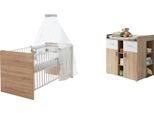 Babymöbel-Set BMG MÖBEL Maxim, weiß (eiche sonoma, weiß), Mit Umbauseiten-Set + ohne Matratze, Schlafzimmermöbel-Sets, Bett + Wickelkommode + Unterstellregal